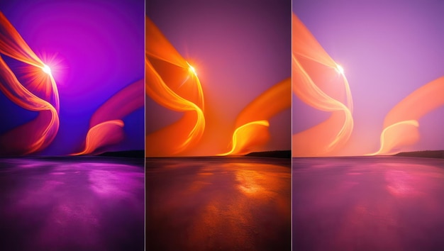 Photo colorful flare effects transition from deep purple to vibrant hues