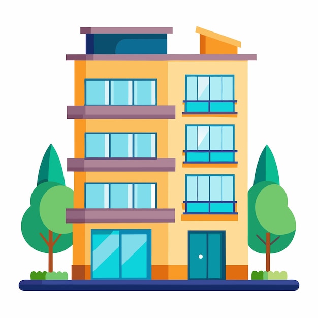 Colorful Flat Design Apartment Building Illustration