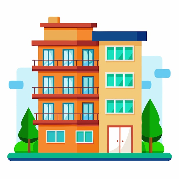 Colorful Flat Design Apartment Building Illustration