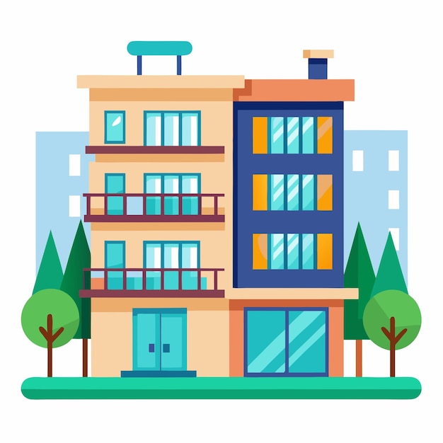 Colorful Flat Style Apartment Building Illustration