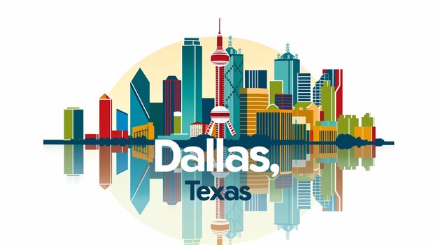 Photo colorful flat vector illustration of the dallas texas skyline