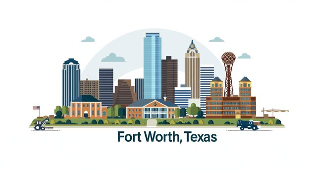 Photo colorful flat vector illustration of the fort worth texas skyline