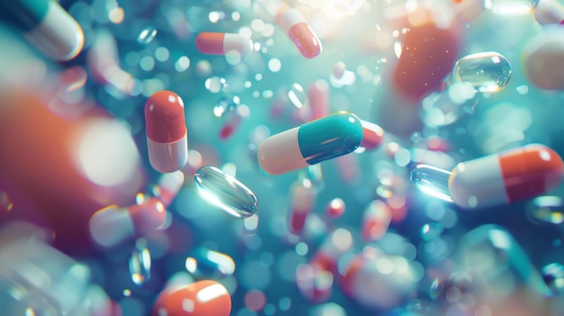 Colorful Floating Pills and Capsules Generative AI