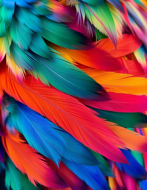 Photo a colorful flock of feathers is shown with a colorful background