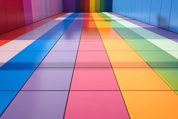 a colorful floor with a rainbow pattern.