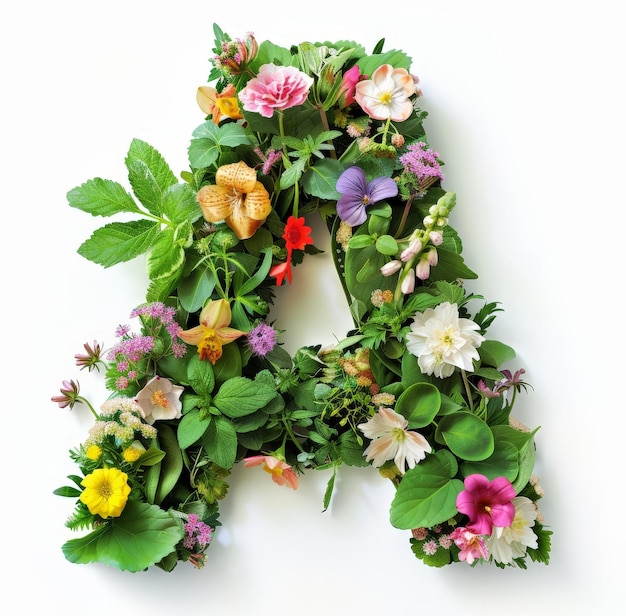 A colorful floral arrangement formed to spell the letter R against a white background