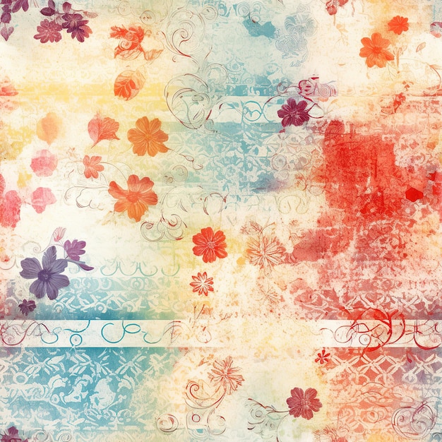 A colorful floral background with a red and blue floral pattern.