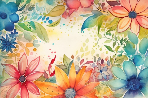 A colorful floral border with flowers and leaves.