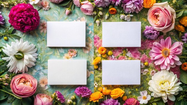 Photo a colorful floral display with a white square box on the top