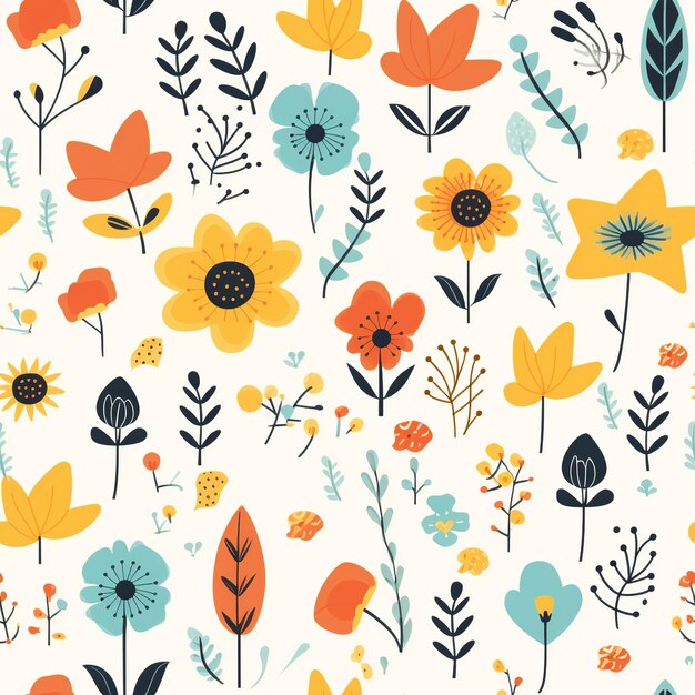 Colorful Floral Doodle Background in Children's Style for Lively Wallpapers