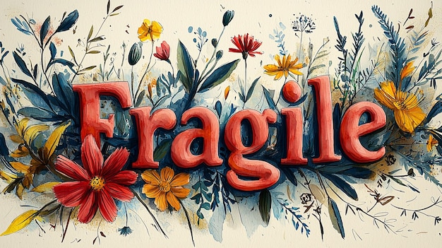 Colorful floral illustration with fragile lettering design