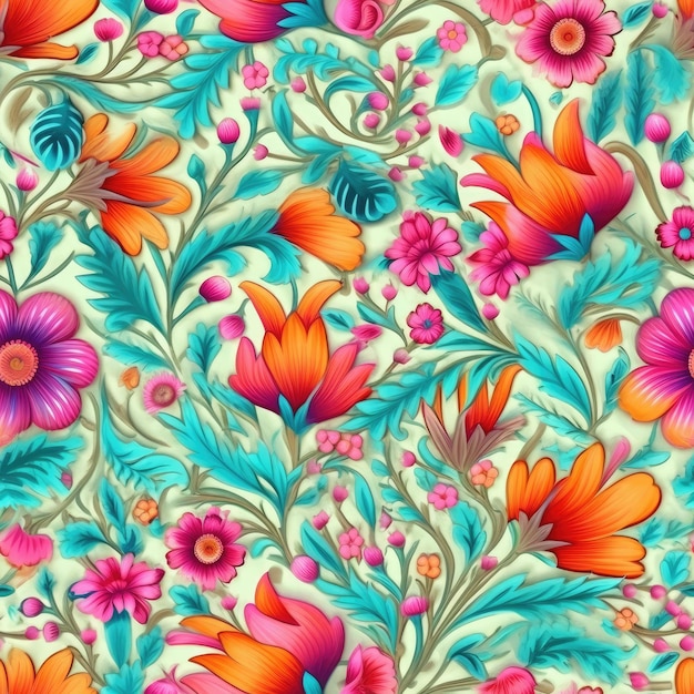 Colorful floral pattern bright pastel color insanely detail AI Generated