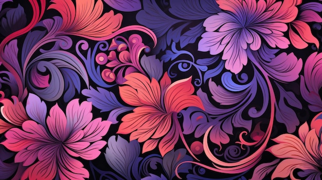 Colorful floral pattern on a dark background.