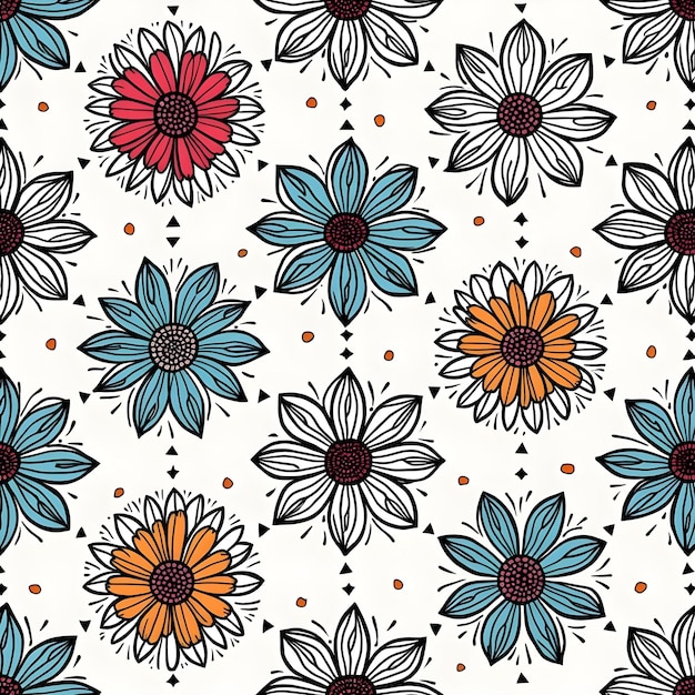 colorful floral pattern stylized flowers red flowers pattern orange flowers design blue floral b