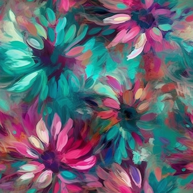 A colorful floral pattern with a blue and pink flowers.