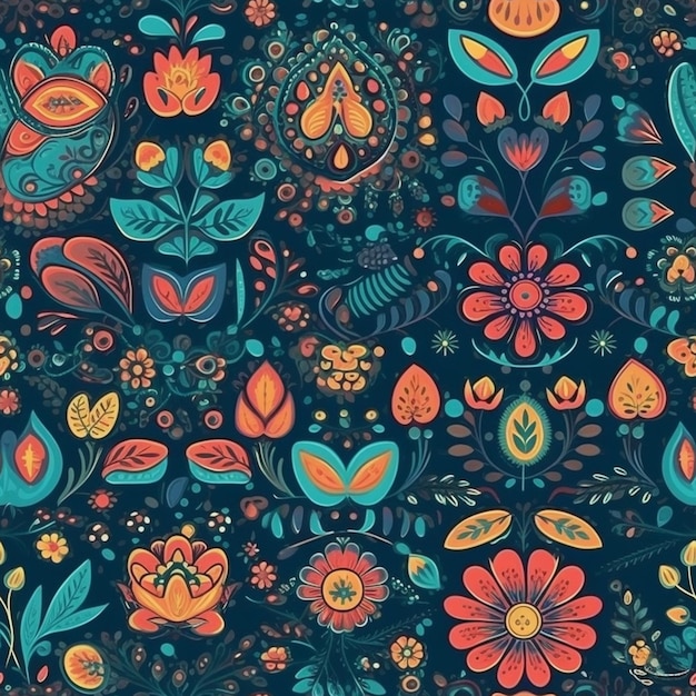 A colorful floral pattern with a butterfly on the bottom.