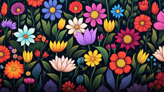 a colorful floral pattern with flowers and leaves