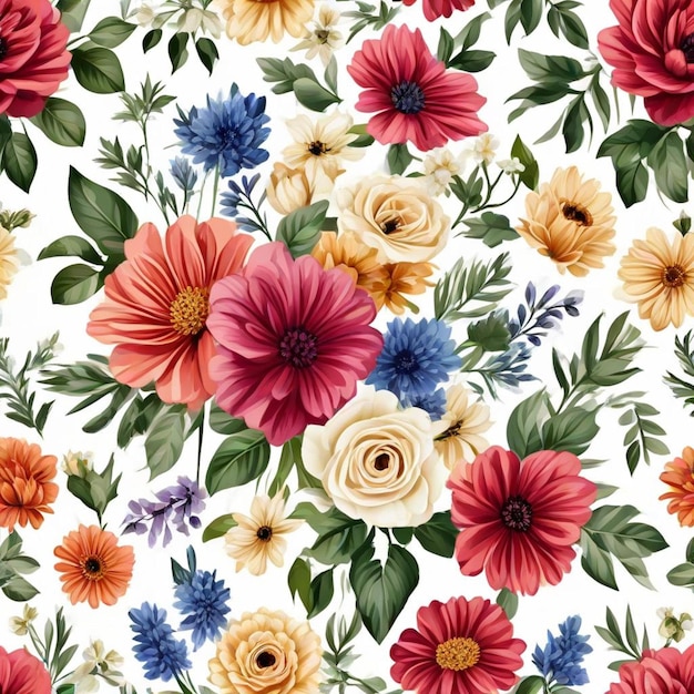 a colorful floral pattern with flowers and leaves