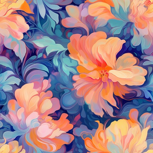 A colorful floral pattern with flowers.