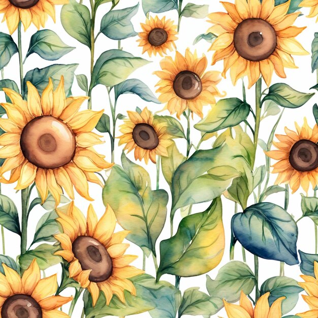 a colorful floral pattern with sunflowers and leaves