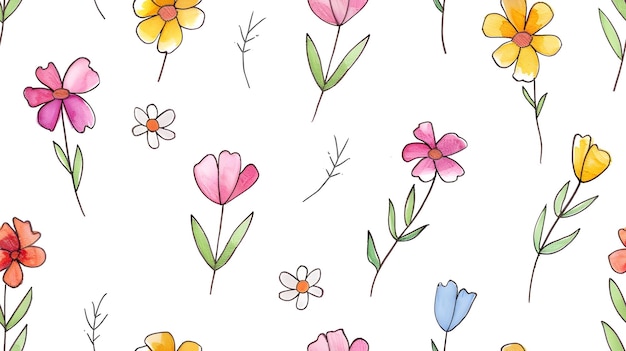 Colorful Floral Pattern with Vibrant Botanical Blooms and Garden Plants