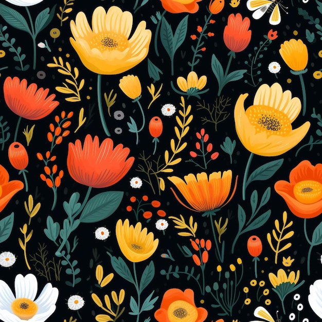 A colorful floral pattern with the words spring and summer.