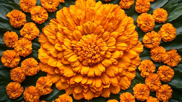 Photo colorful floral rangoli design celebrating diwali with vibrant marigold and chrysanthemum flowers