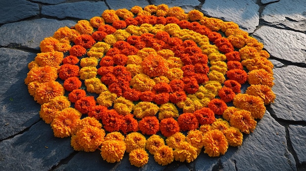 Photo colorful floral rangoli design for diwali festival celebration during the evening hours