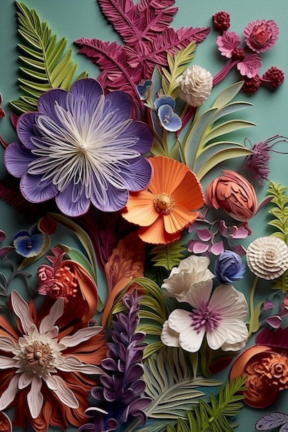 A colorful floral wall art with flowers on it.