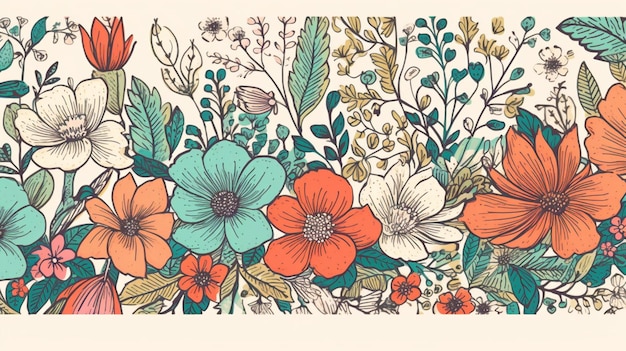 A colorful floral wallpaper with a bunch of flowers on it.