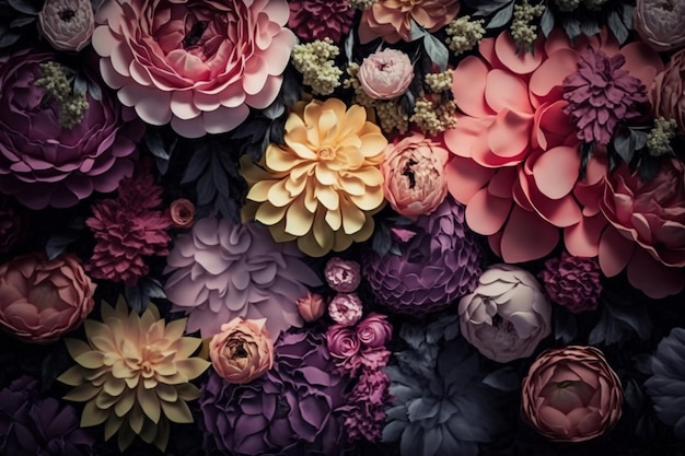 A colorful floral wallpaper with a variety of flowers.