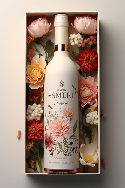 Photo colorful floral wine label packaging with a pastel color palette show creative concept ideas design