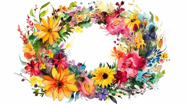 A colorful floral wreath with a flower on it.