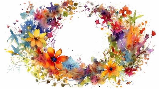 A colorful floral wreath with a flower on it.