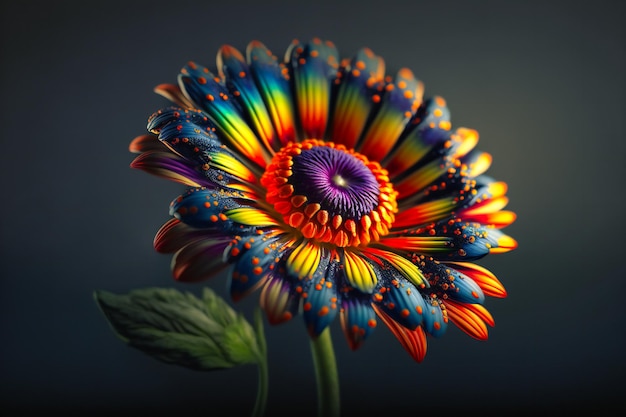 Colorful flower against dark backdrop