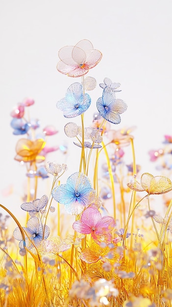 Photo a colorful flower arrangement with the blue flowers in the background