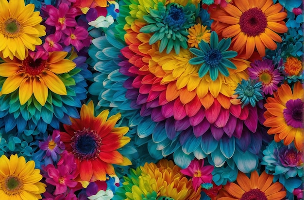 Photo a colorful flower arrangement with many colors of flowers