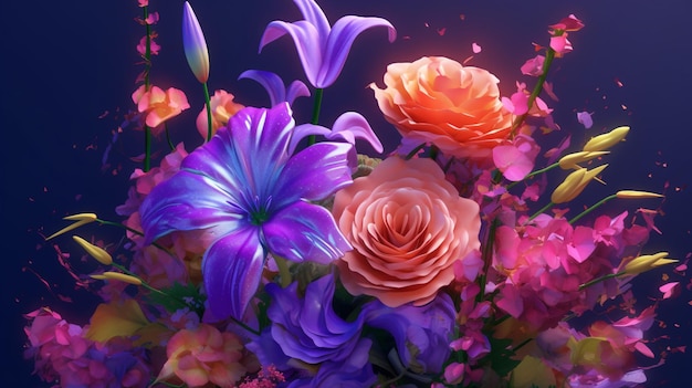 A colorful flower background with a purple flower background