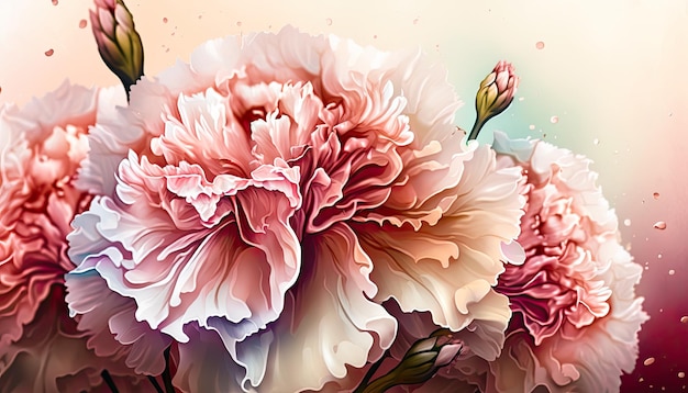 Colorful flower blooms form a bouquet Pink romantic carnations Generative AI