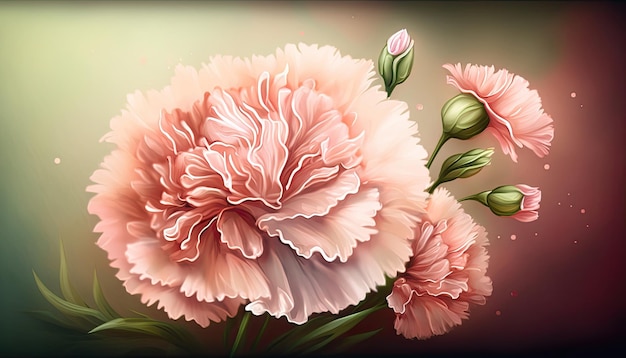 Colorful flower blooms form a bouquet Pink romantic carnations Generative AI