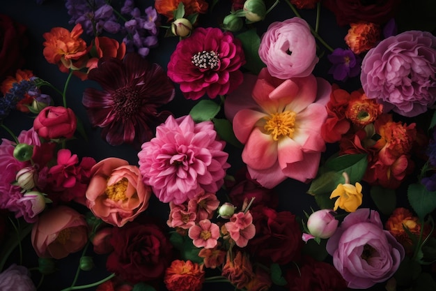 Colorful flower bouquet Floral background Generative AI