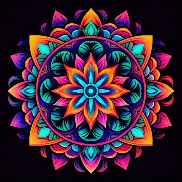 A colorful flower design on a black background generative ai