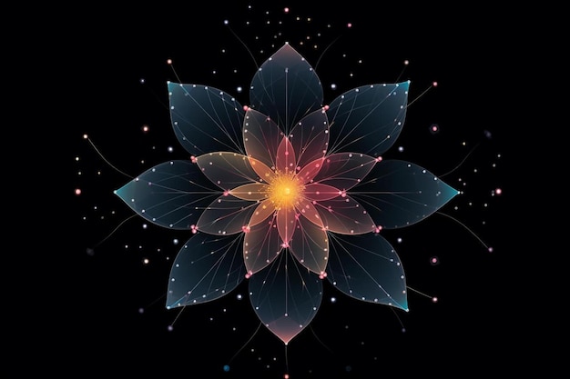 a colorful flower design on a black background.