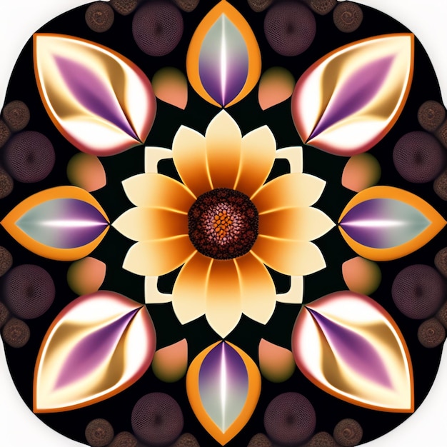 A colorful flower design with a black background.