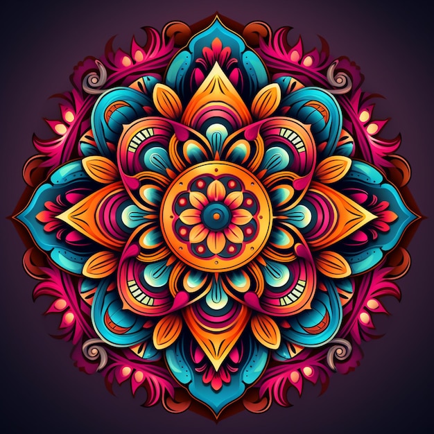 A colorful flower design with a dark background generative ai