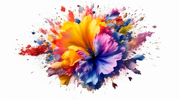 Colorful flower explosion on white background created Generative AI