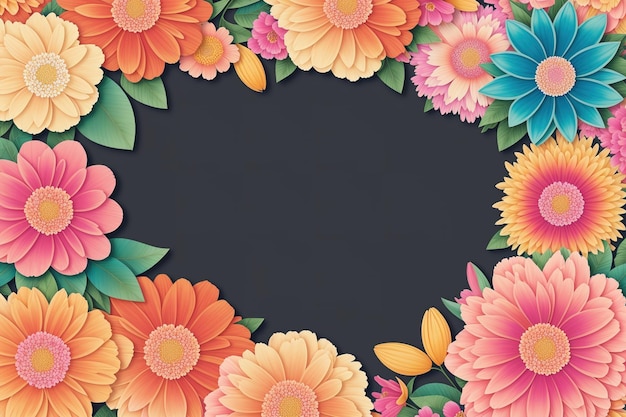 A colorful flower frame with a dark background.