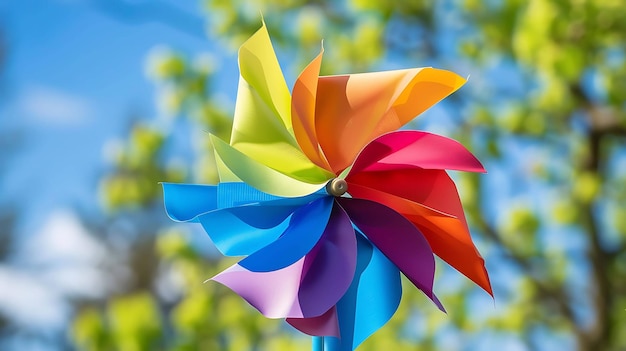 Photo a colorful flower is made by a colorful ribbon