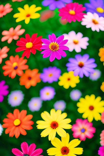 a colorful flower is surrounded by colorful flowers