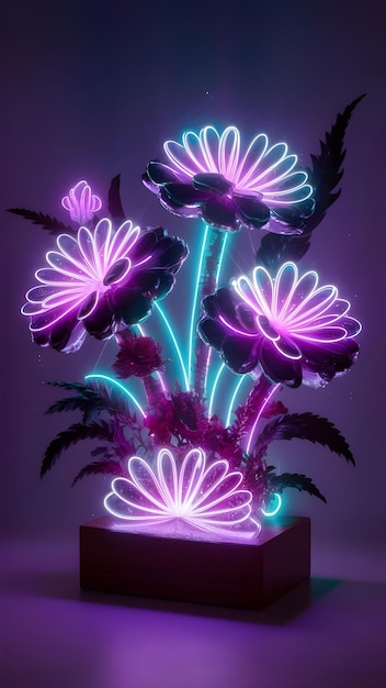 Colorful flower in neon colors on black background Abstract multicolor floral